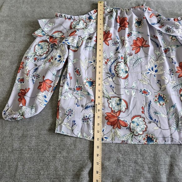 Parker ruffled detailing cold shoulder long sleeve floral blouse Size S - Picture 15 of 16